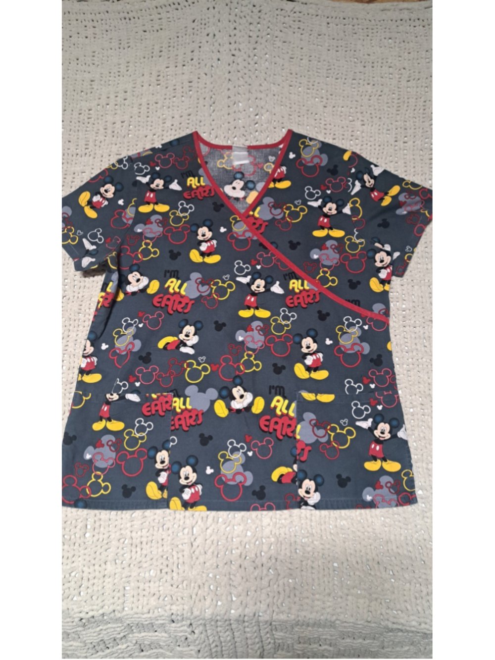 Women's Disney Mickey Mouse Scrub Top Size M Grey Red